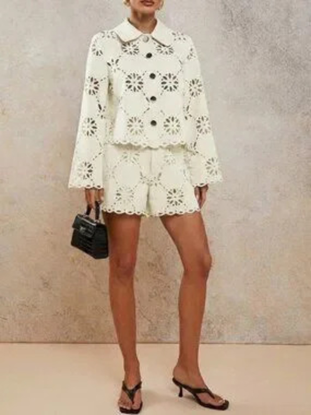 ZARA Apricot Casual Women's Elegant Hollow Out Shirt & Shorts coord set